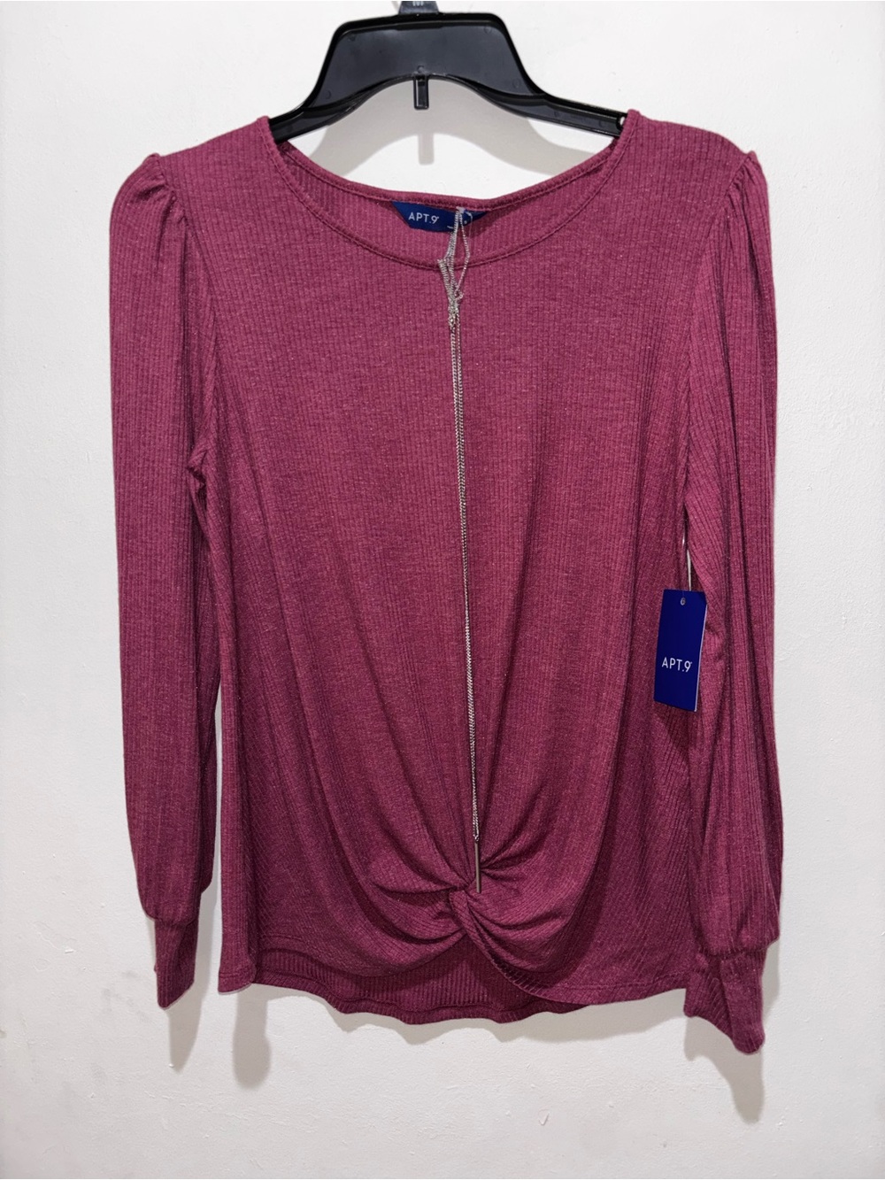 Apt. 9 Plum Twist-Front Long Sleeve Top size Small